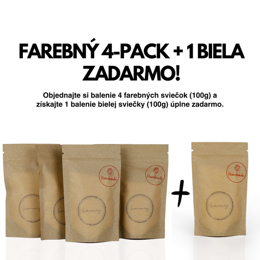 Farebný 4-pack sviečok + 1 biela zadarmo