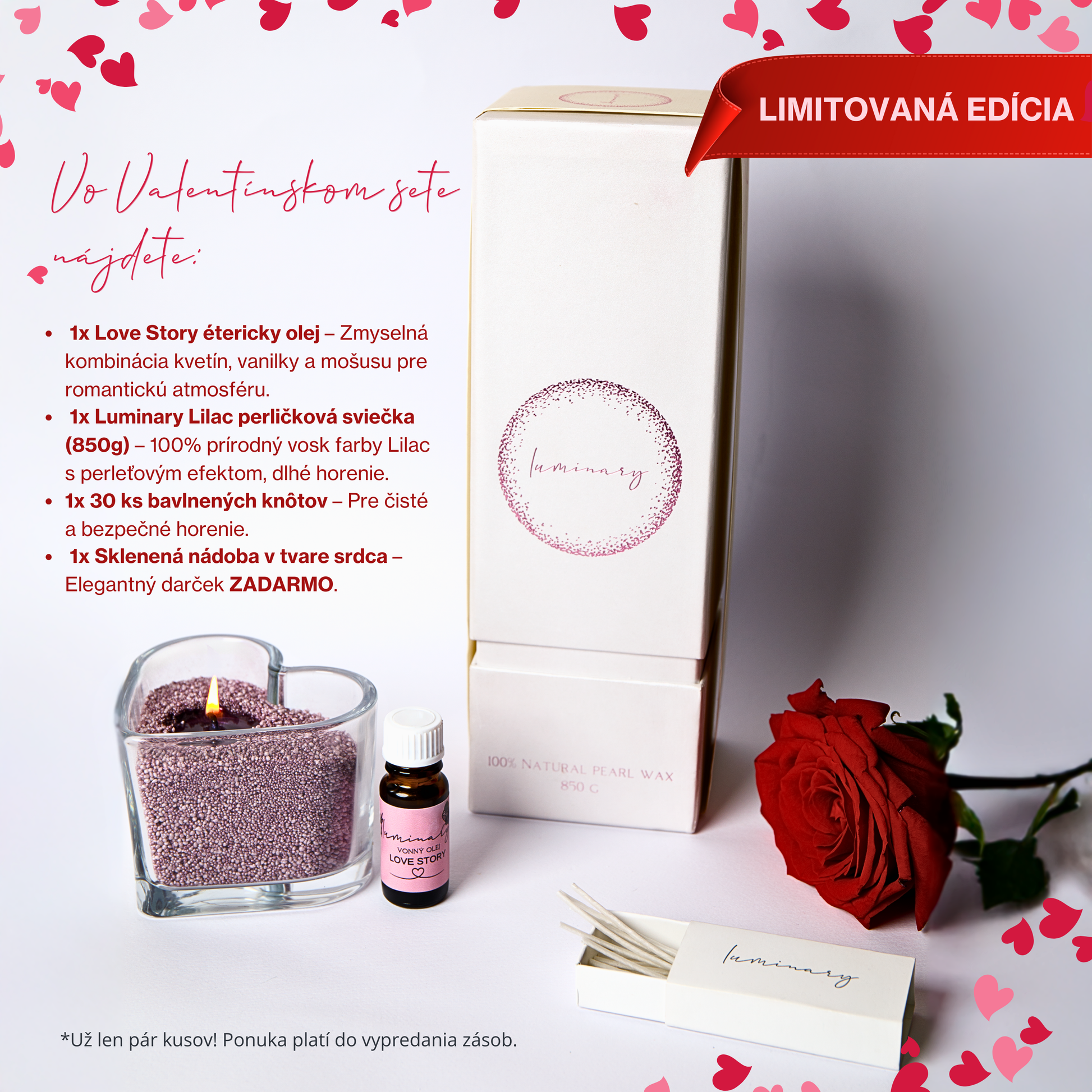 Valentínsky set -perličkové sviečky