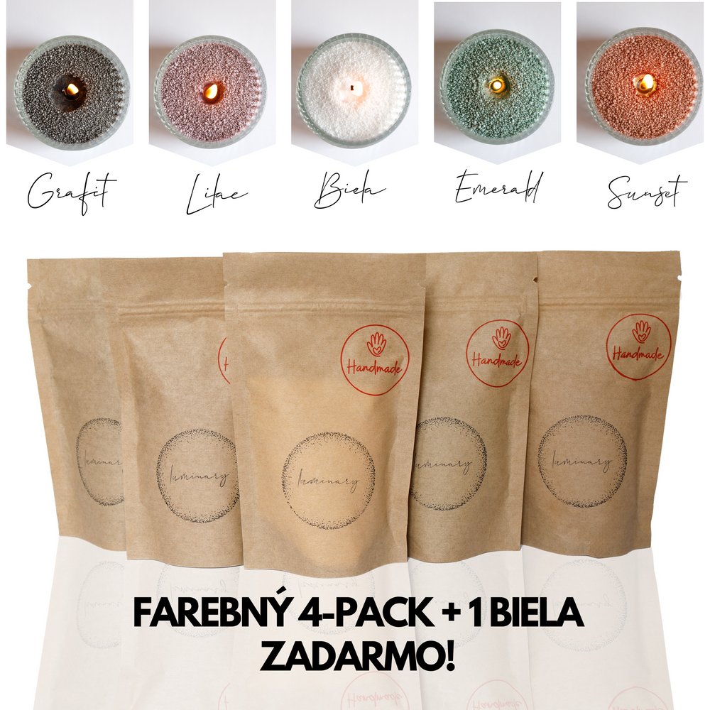 Farebný 4-pack sviečok + 1 biela zadarmo