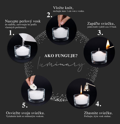 Kolekcia sviečok Luminary Candles, 100% prírodný perličkový vosk. Použitiie: Ako fungujú Luminary sviečky.