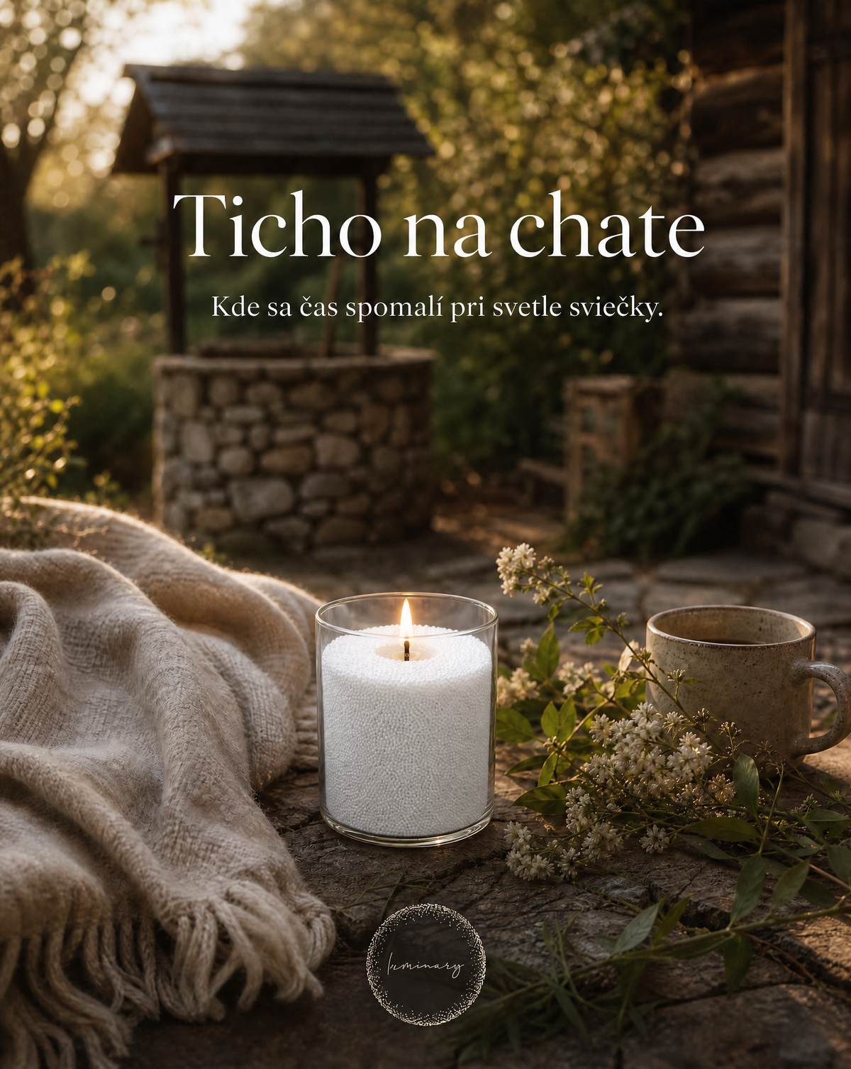 Luminary sviečka z perličkového vosku na chate – ticho pri svetle sviečky